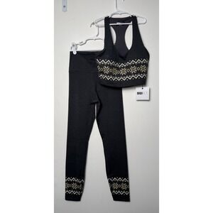 Beach Riot Sport Womens Fair Isle Snowflake Legging and Sports Bra Set Gray NWT